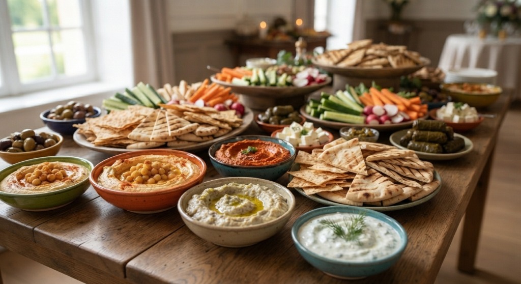 Buffet de Mezzés et Dips Méditerranéens