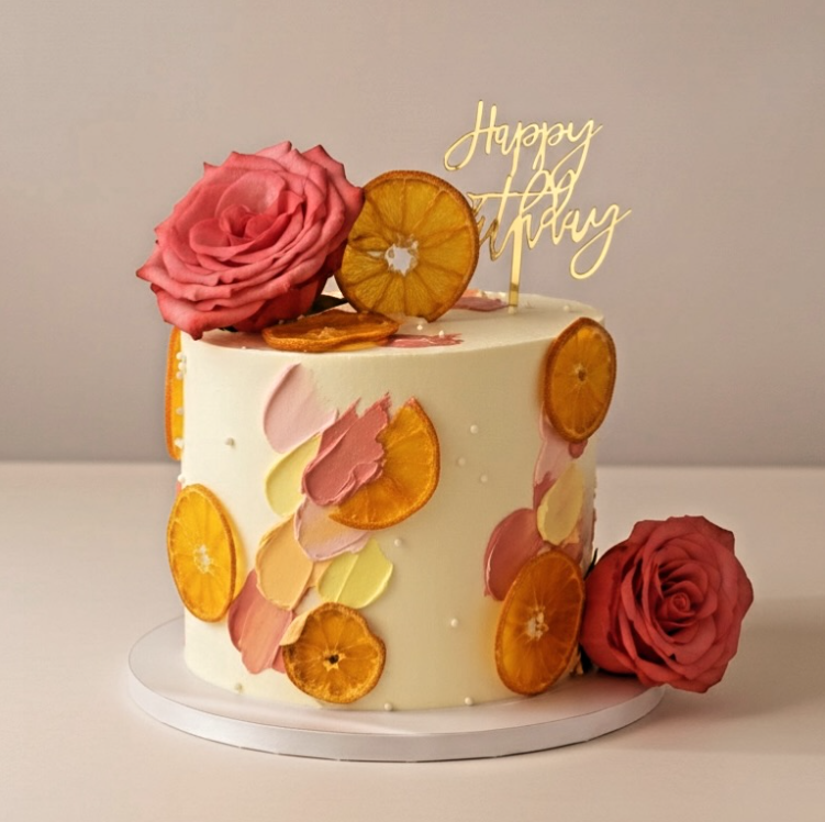Gâteau Artistique Agrumes Séchés et Rose Botanique